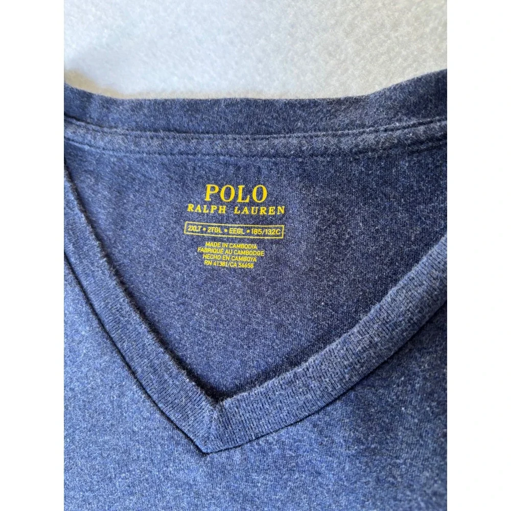 Polo Ralph Lauren Mens 2XLT V-Neck T-Shirt Heather Navy Blue Short Sleeve